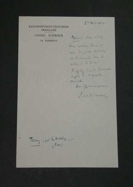 Pierre DESCAVES - &eacute;crivain - LETTRE AUTOGRAPHE SIGN&Eacute;E - 1962. Pierre DESCAVES
