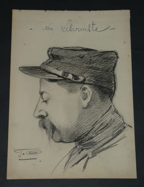 DESSIN ORIGINAL AU CRAYON SIGN&Eacute; - GUERRE 14/18 - "UN R&Eacute;SERVISTE" OHRDRUF. 