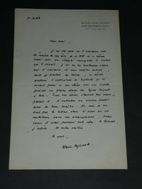 Albert Aycard, Lettre autographe signée à Pierre Lhoste, Émission de la RTF 1963