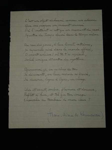 Marie Aim&eacute;e de KERMORVAN &Eacute;crivaine - POEME AUTOGRAPHE - 1 page. Marie-Aim&eacute;e de KERMORVAN