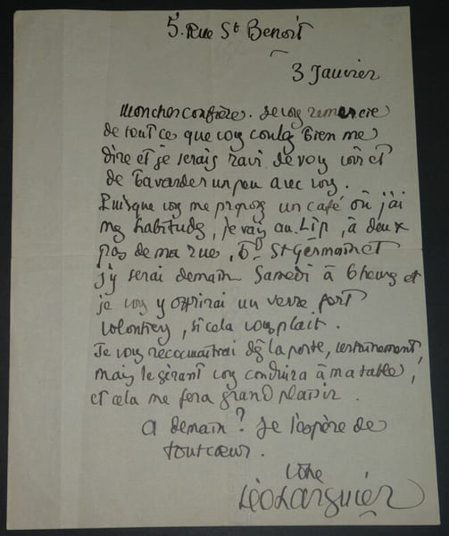 L&eacute;o LARGUIER - Lettre Autographe Sign&eacute;e - "je vais au Lip" St Germain - Paris. L&eacute;o LARGUIER