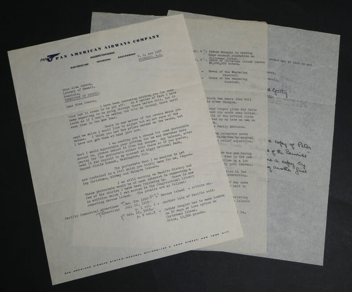 Harold Gatty le &laquo; Prince des Navigateurs &raquo;, record du tour du monde avec Wiley Post - Lettre dactylographi&eacute;e sign&eacute;e en partie autographe - 3 pages - ...