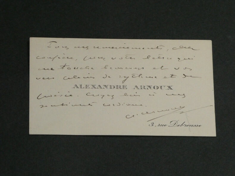 Alexandre ARNOUX - CARTE DE VISITE AUTOGRAPHE SIGN&Eacute;E &Agrave; Pierre LHOSTE. Alexandre ARNOUX