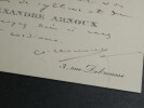 Alexandre ARNOUX - CARTE DE VISITE AUTOGRAPHE SIGN&Eacute;E &Agrave; Pierre LHOSTE. Alexandre ARNOUX