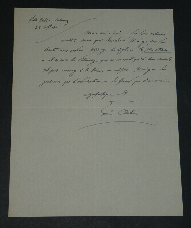 Louis ARTUS - LETTRE AUTOGRAPHE SIGN&Eacute;E &Agrave; LHOSTE "Apprenez les r&egrave;gles" 1934. Louis ARTUS
