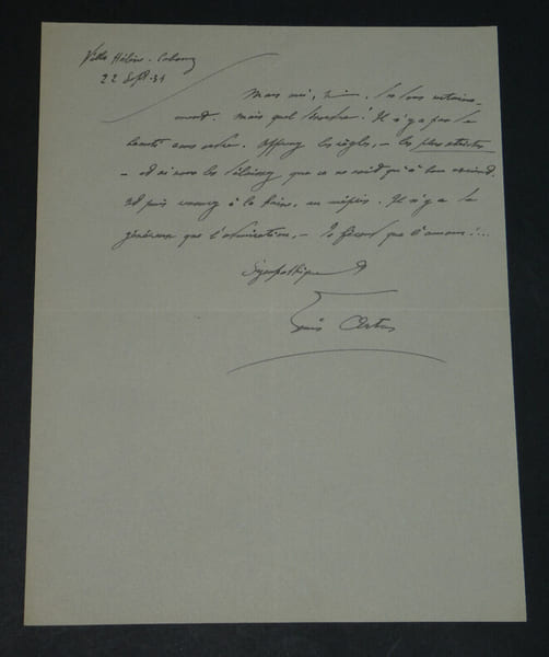 Louis ARTUS - LETTRE AUTOGRAPHE SIGN&Eacute;E &Agrave; LHOSTE "Apprenez les r&egrave;gles" 1934. Louis ARTUS