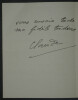 Claude FARR&Egrave;RE - Lettre Autographe Sign&eacute;e "ma fid&egrave;le tendresse". Claude Farr&egrave;re