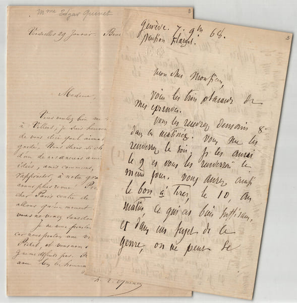 Edgar Quinet et Hermione Quinet - Deux lettres autographes sign&eacute;es - 1868. Edgar Quinet et Hermione Quinet