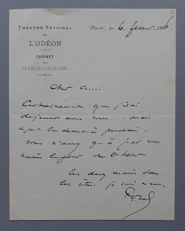Paul POREL, Acteur et directeur de th&eacute;&acirc;tre - LETTRE AUTOGRAPHE SIGN&Eacute;E, 1886. Paul POREL