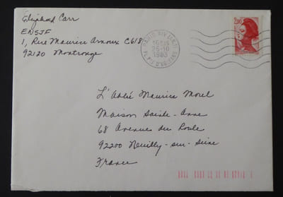 LETTRE AUTOGRAPHE SIGNÉE À L'ABBÉ MOREL ET SON ENVELOPPE 1983
