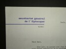 HUOT-PLEUROUX Paul - LETTRE TAPUSCRIT SIGN&Eacute;E SECR&Eacute;TARIAT G&Eacute;N&Eacute;RAL &Eacute;PISCOPAT, 1976. Paul Huot-Pleuroux