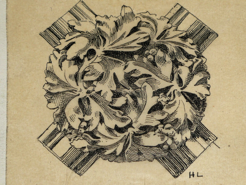 Dessin original sign&eacute; - Clefs de vo&ucirc;te de Caen et Troyes - Louis Henri Laffill&eacute;e - vers 1930. Louis Henri Laffill&eacute;e