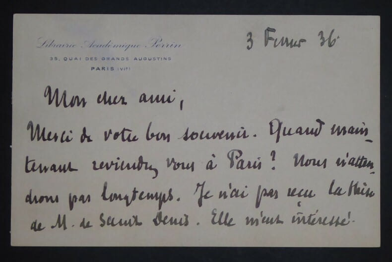 BELLESSORT Andr&eacute; - LETTRE AUTOGRAPHE SIGN&Eacute;E, LIBRAIRIE ACAD&Eacute;MIQUE PERRIN, 1936. Andr&eacute; Bellessort