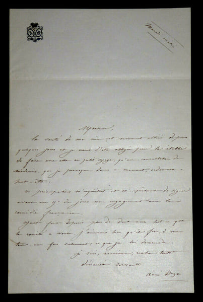 Lettre autographe sign&eacute;e. Doze, Aim&eacute;e