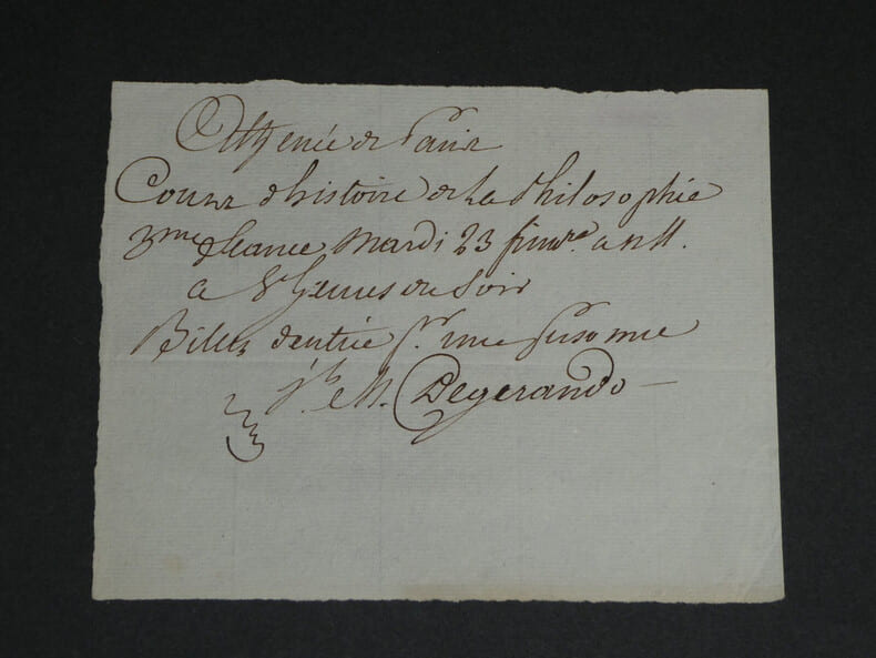 Joseph-Marie de Gerando - Billet autographe sign&eacute; - R&eacute;volution La terreur - 1793. Joseph-Marie de Gerando
