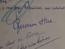 Gustave HUE - LETTRE AUTOGRAPHE SIGN&Eacute;E &Agrave; Alfred GALLOIS ET UNE CARTE DE VISITE. Gustave HUE