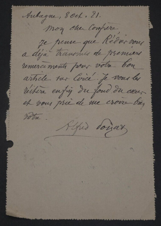 Alfred POIZAT - LETTRE AUTOGRAPHE SIGN&Eacute;E A Jean RAVENNES, Aubagne, 1921. Alfred POIZAT