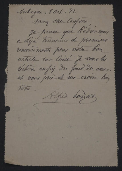 Alfred POIZAT - LETTRE AUTOGRAPHE SIGN&Eacute;E A Jean RAVENNES, Aubagne, 1921. Alfred POIZAT