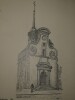 Dessin original sign&eacute; - Pignon de l'&eacute;glise Saint-Pierre &agrave; Maintenon (Eure-et-Loir). Louis Henri Laffill&eacute;e