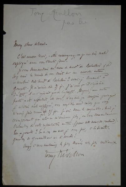 TONY-REVILLON Antoine- LETTRE AUTOGRAPHE SIGNEE &Agrave; Edmond ABOUT. Antoine R&eacute;villon (Tony R&eacute;villon)