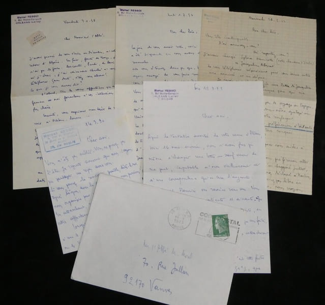 Marcel Reggui. Lot de 5 lettres autographes sign&eacute;es, 1952/1990. Marcel Reggui