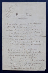 Poème autographe signé "Baiser Volé"