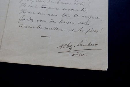 Poème autographe signé "Baiser Volé"