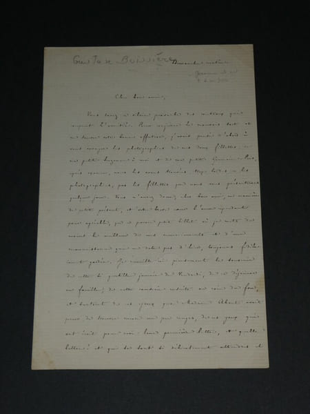 Gustave Boissi&egrave;re LETTRE AUTOGRAPHE SIGN&Eacute;E. Photographies laides de fillettes. Gustave Boissi&egrave;re