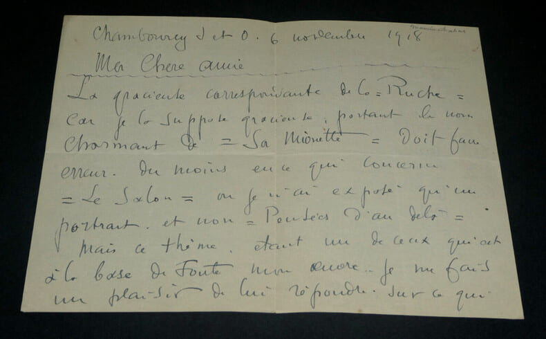 Maurice CHABAS, Peintre - LETTRE AUTOGRAPHE SIGN&Eacute;E SUR L'ART, 6 novembre 1918. Maurice CHABAS