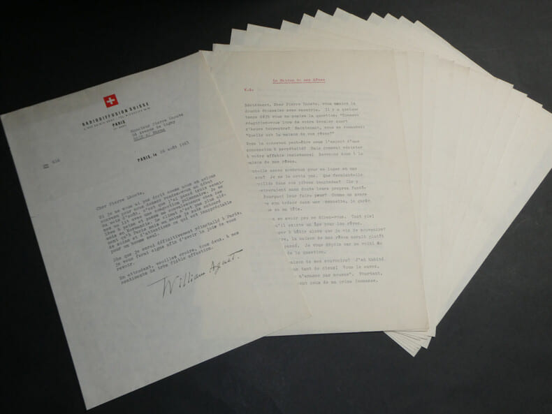 William AGUET - LETTRE DACTYLOGRAPHI&Eacute;E SIGN&Eacute;E &Agrave; LHOSTE et TAPUSCRIT de 15 pages. William AGUET