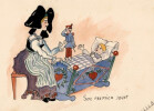 Petite aquarelle, Alsacienne et son b&eacute;n&eacute; "son premier jouet" ann&eacute;es 1910/30. 