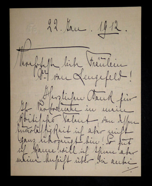 ERIKA VON WATZDORF-BACHOFF LETTRE AUTOGRAPHE DATEE DU 22 MAI 1912 DE 4 PAGES. Erika Von Watzdorf-Bachoff