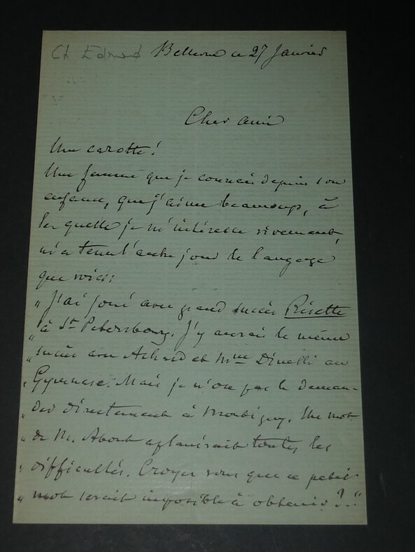 Lettre autographe sign&eacute;e concernant Madame Worus. Charles-Edmond CHOJECKI