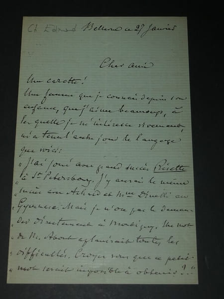 Lettre autographe sign&eacute;e concernant Madame Worus. Charles-Edmond CHOJECKI
