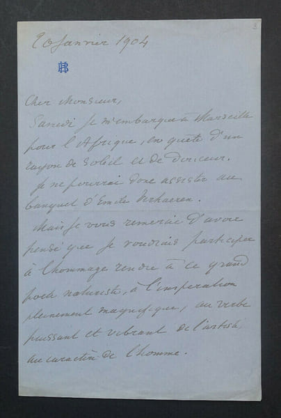 LETTRE AUTOGRAPHE SIGN&Eacute;E, 20 janvier 1904. Henry Bau&euml;r