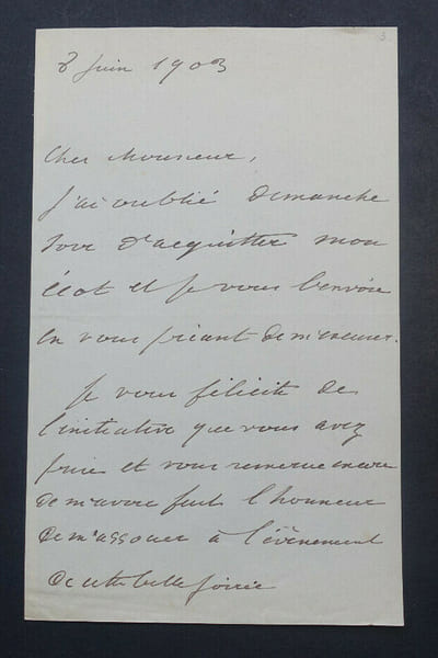 BAUER Henry - LETTRE AUTOGRAPHE SIGN&Eacute;E, 8 juin 1903. Henry Bau&euml;r