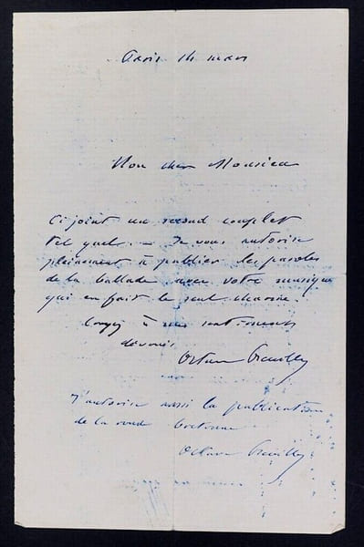 Octave FEUILLET, Romancier - LETTRE AUTOGRAPHE SIGN&Eacute;E, 1893. Octave FEUILLET