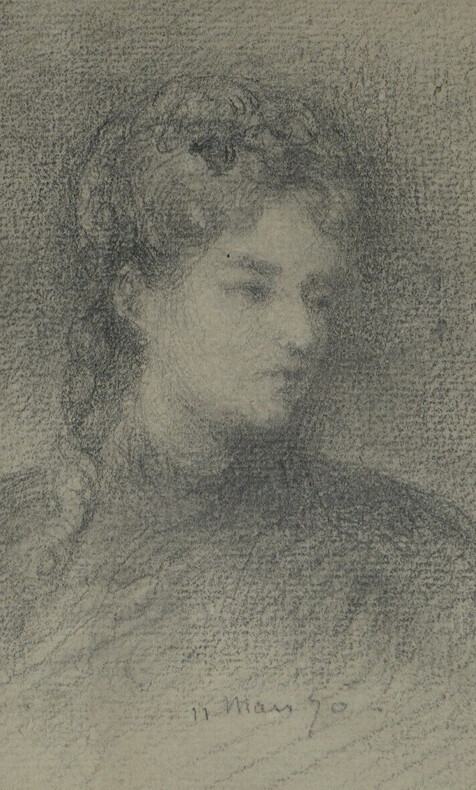 Portrait d'une femme - Dessin au crayon d'Adolphe Leleux. Adolphe Leleux