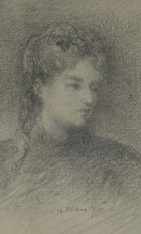 Portrait d'une femme - Dessin au crayon d'Adolphe Leleux