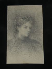Portrait d'une femme - Dessin au crayon d'Adolphe Leleux