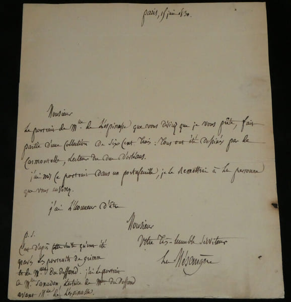 Pierre de La M&eacute;sang&egrave;re Lettre autographe sign&eacute;e au libraire W&uuml;rtz suite portrait. Pierre de La M&eacute;sang&egrave;re