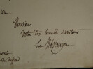 Pierre de La M&eacute;sang&egrave;re Lettre autographe sign&eacute;e au libraire W&uuml;rtz suite portrait. Pierre de La M&eacute;sang&egrave;re