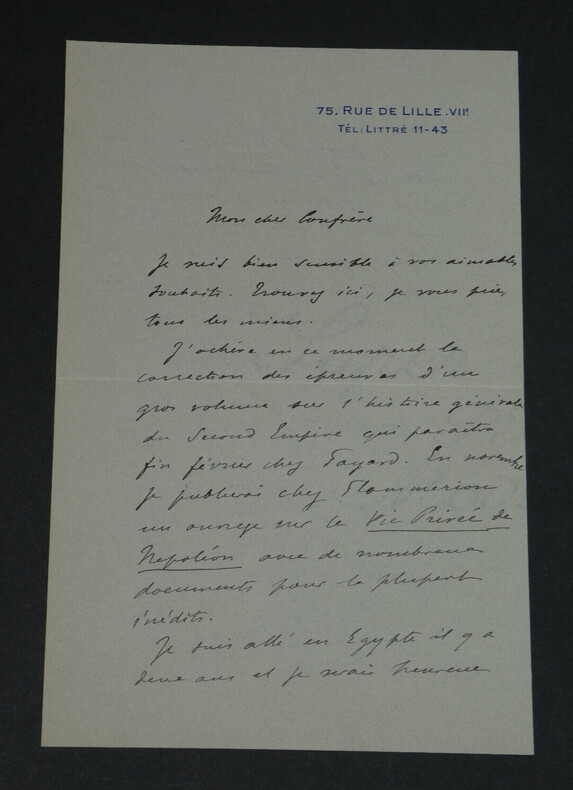 Octave AUBRY - LETTRE AUTOGRAPHE SIGN&Eacute;E &Agrave; Pierre LHOSTE - Napol&eacute;on - 1938. Octave AUBRY