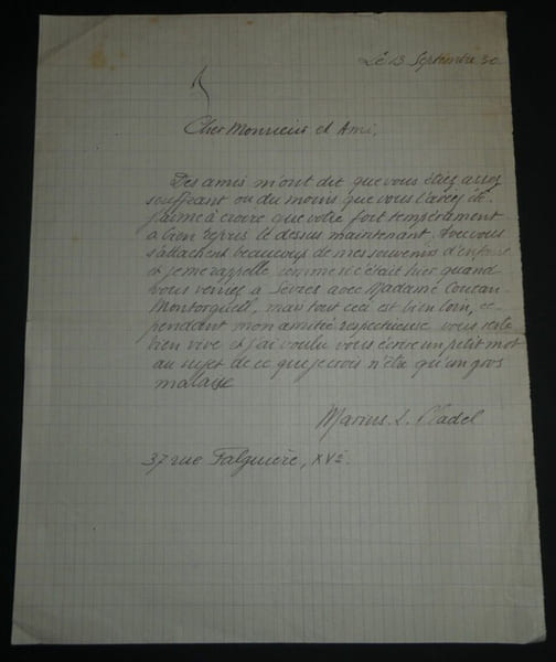 Marius L&eacute;on CLADEL, Sculpteur - LETTRE AUTOGRAPHE SIGN&Eacute;E, 1930. Marius L&eacute;on CLADEL