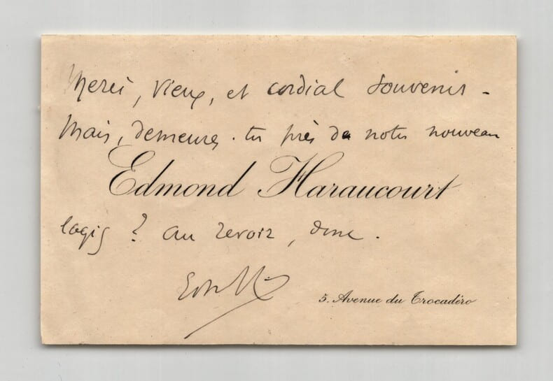 Edmond Haraucourt - Carte de visite autographe sign&eacute;e. Edmond Haraucourt