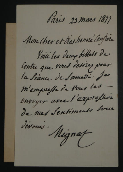 Fran&ccedil;ois-Auguste-Marie MIGNET - LETTRE AUTOGRAPHE SIGN&Eacute;E A Joseph GARNIER 1877. Fran&ccedil;ois-Auguste-Marie MIGNET