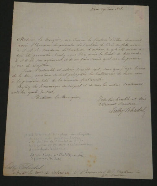 G&eacute;rard de Lally-Tollendal - L.A.S. adress&eacute;e &agrave; la marquise de Dolomieu - 1825. G&eacute;rard de Lally-Tollendal