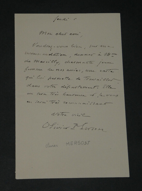 Charles Olivier Merson - LETTRE AUTOGRAPHE SIGN&Eacute;E &Agrave; "Mon cher ami". Charles-Olivier Merson