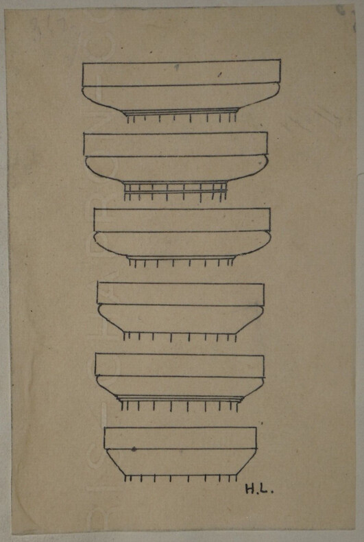 Chapiteaux du temple d'H&eacute;ra &agrave; Olympie - Dessin original sign&eacute;, encre vers 1930, d'apr&egrave;s Laloux. Louis Henri Laffill&eacute;e