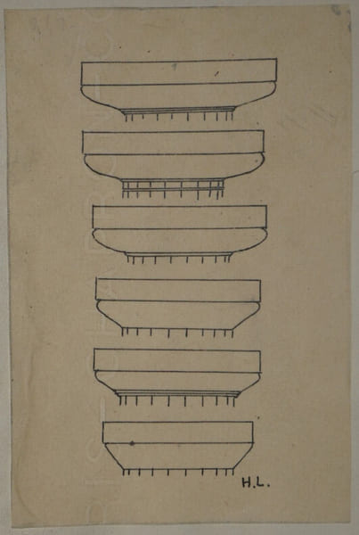 Chapiteaux du temple d'H&eacute;ra &agrave; Olympie - Dessin original sign&eacute;, encre vers 1930, d'apr&egrave;s Laloux. Louis Henri Laffill&eacute;e